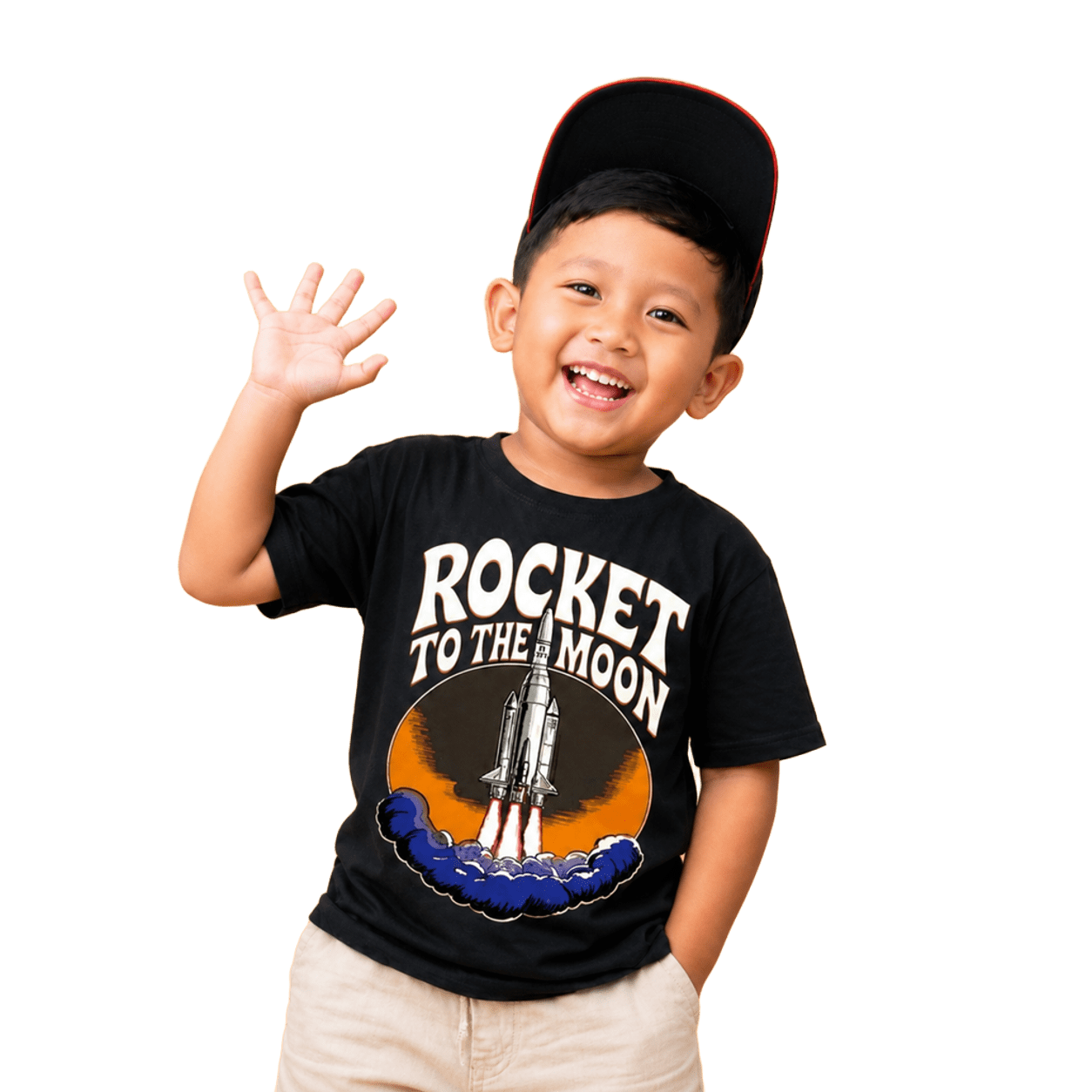 Anak ceria memakai t-shirt premium Gamaliel Kids Store