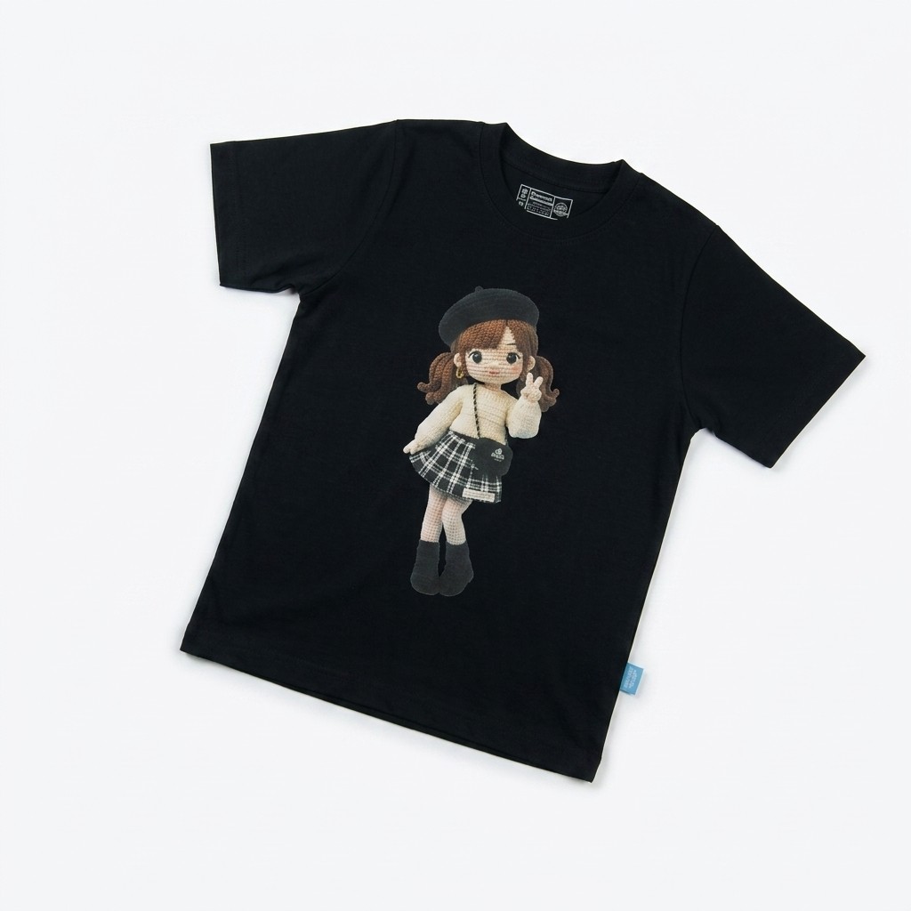Kaos Boneka Gadis Beret - warna Hitam