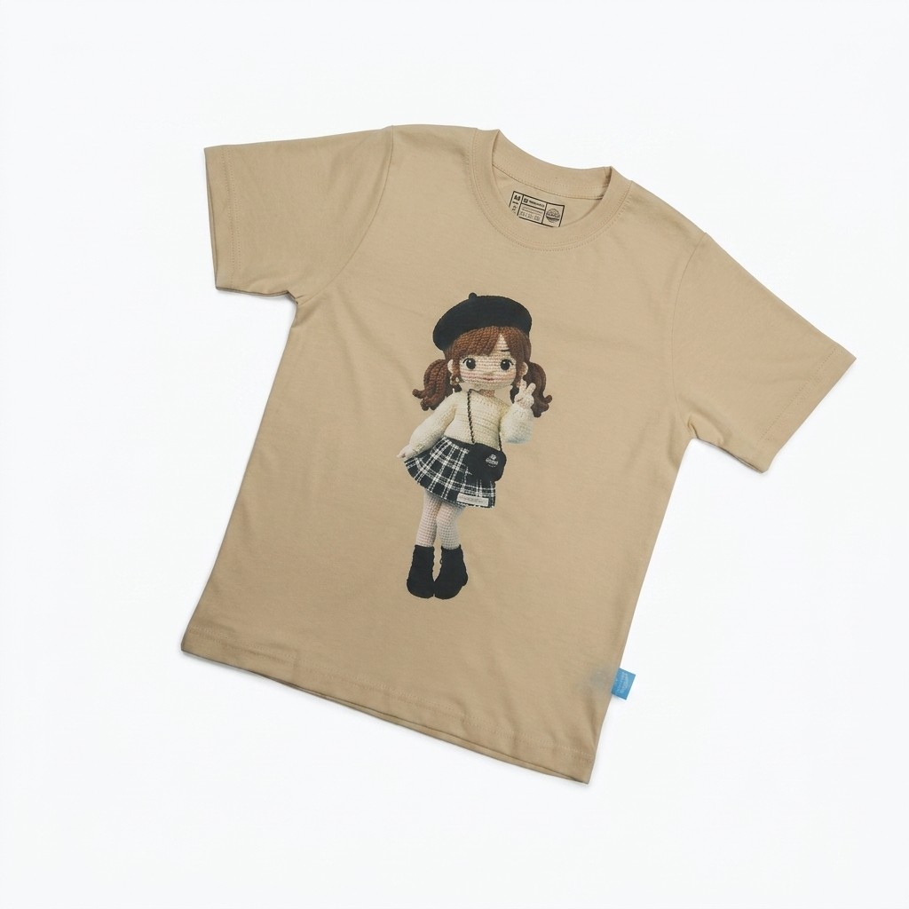 Kaos Boneka Gadis Beret - warna Krem
