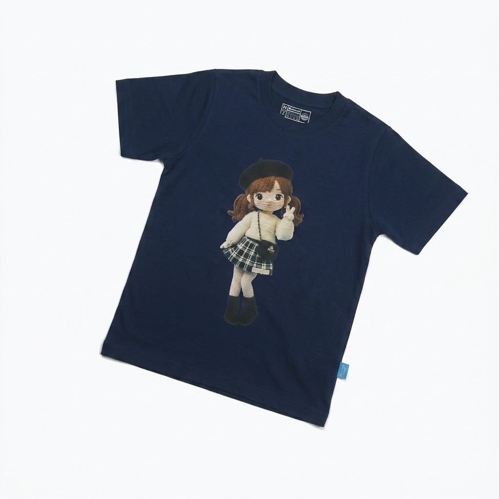 Kaos Boneka Gadis Beret - warna Navy