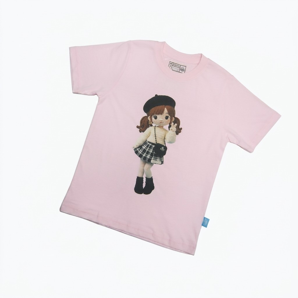 Kaos Boneka Gadis Beret - warna Pink