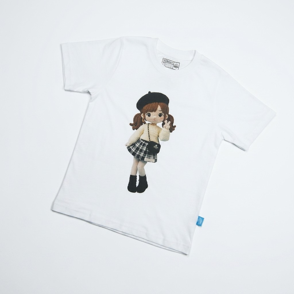 Kaos Boneka Gadis Beret - warna Putih