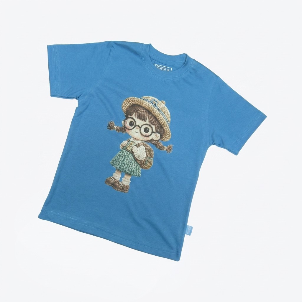 Kaos Boneka Gadis Berkacamata - warna Biru Muda