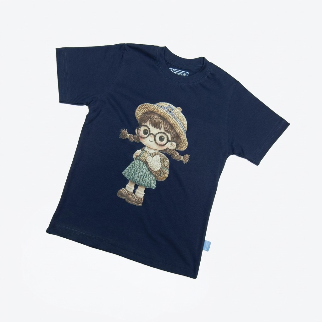 Kaos Boneka Gadis Berkacamata - warna Navy