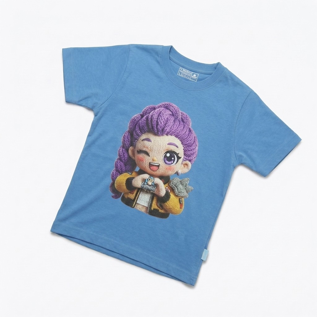 Kaos Boneka Rambut Ungu - warna Biru Muda