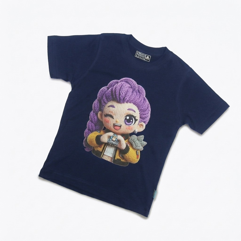 Kaos Boneka Rambut Ungu - warna Navy