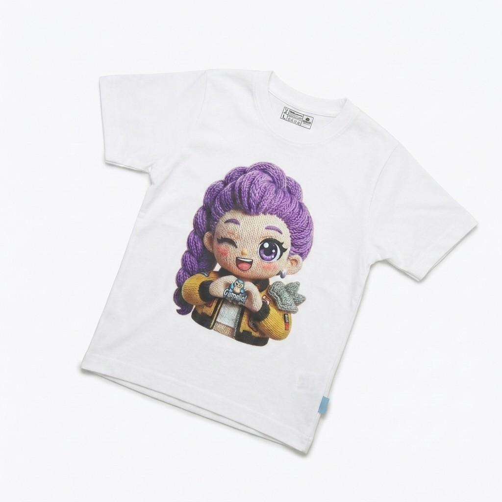Kaos Boneka Rambut Ungu - warna Putih