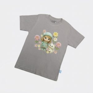 Kaos Gadis dan Kucing - warna Abu-abu