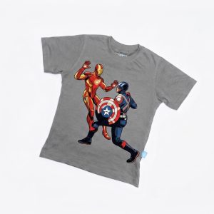 Kaos Iron Man dan Captain America - warna Abu-abu