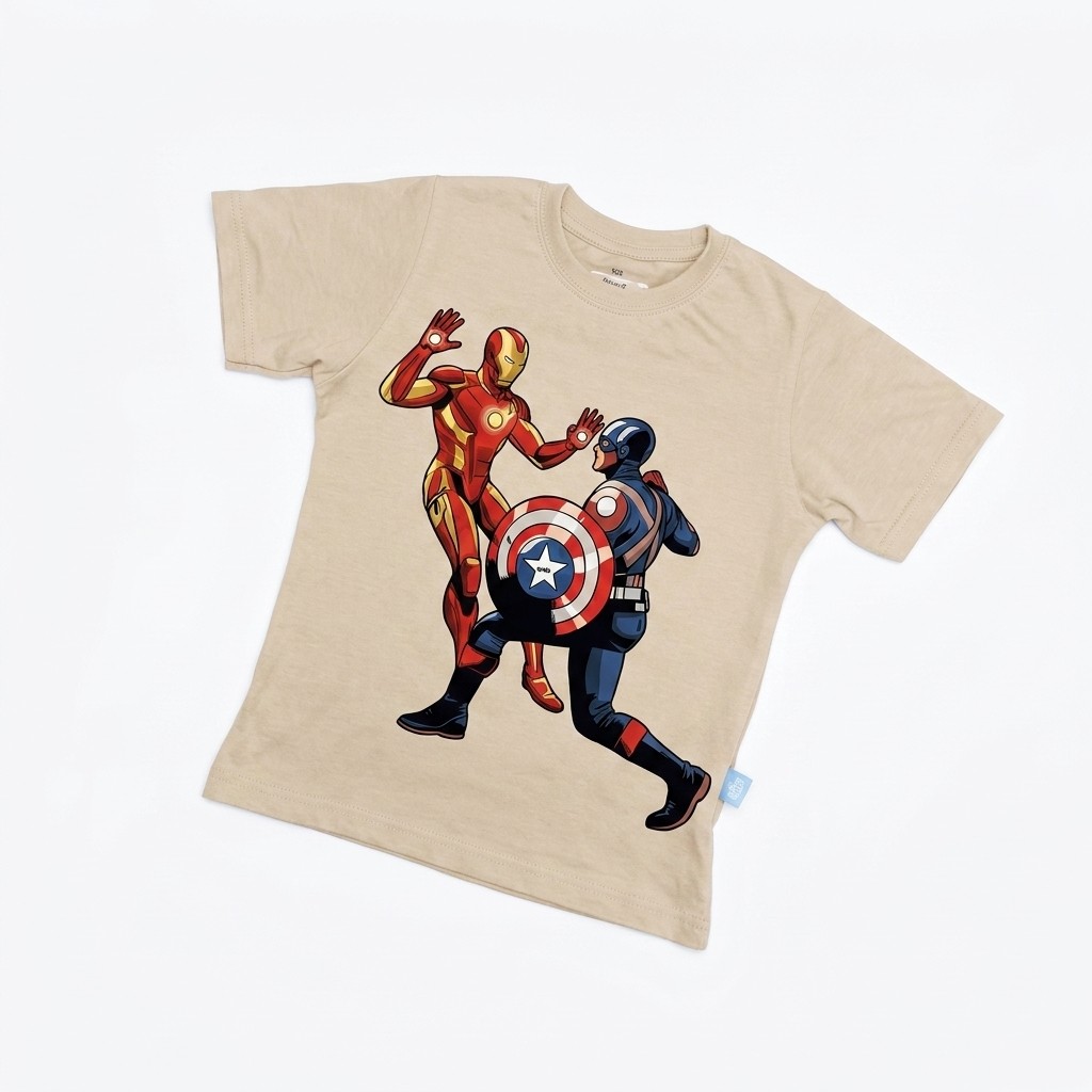 Kaos Iron Man dan Captain America - warna Krem