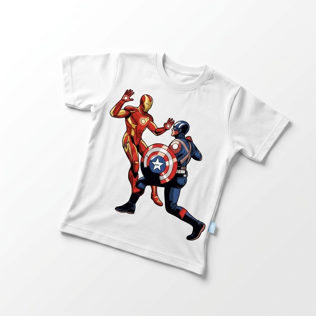 Kaos Iron Man dan Captain America - warna Putih