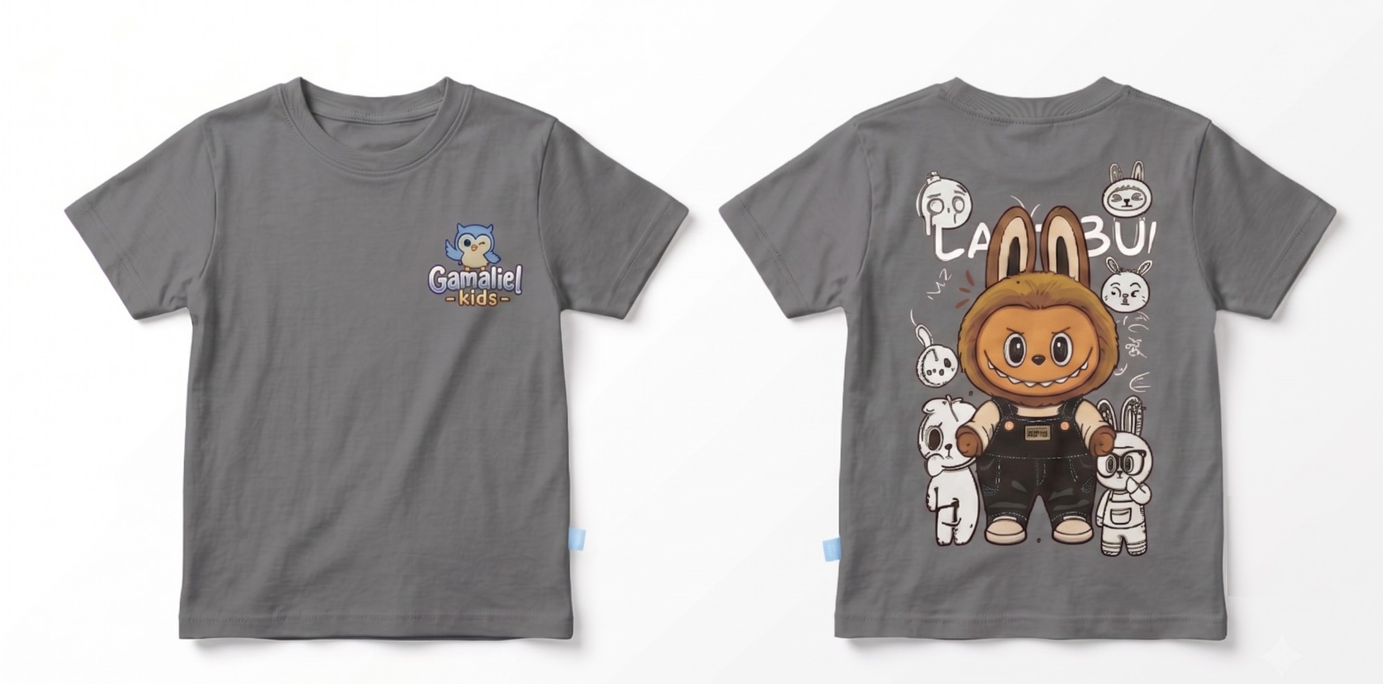 Kaos Labubu - warna Abu-abu